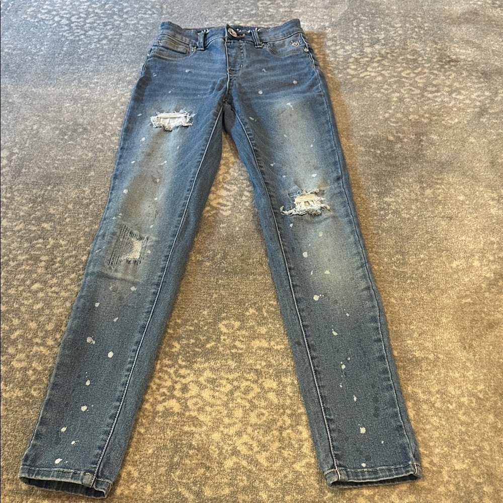 Justice Kids Distressed Blue Paint-Splatter Jeans Size 12